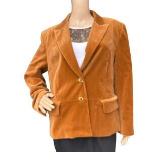 St. John Collection Gold Velvet Blazer Sz 14 Button-Front Jacket Braided Detail
